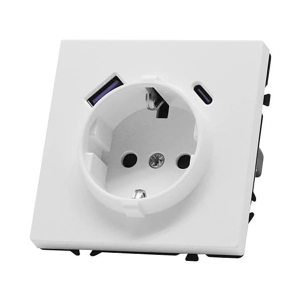 Розетка одинарная с заземлением с USB-портом для зарядки Type A + Type C